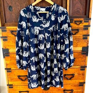 Crown& Ivy Navy Elephant 🐘 Print Dress Sz: M